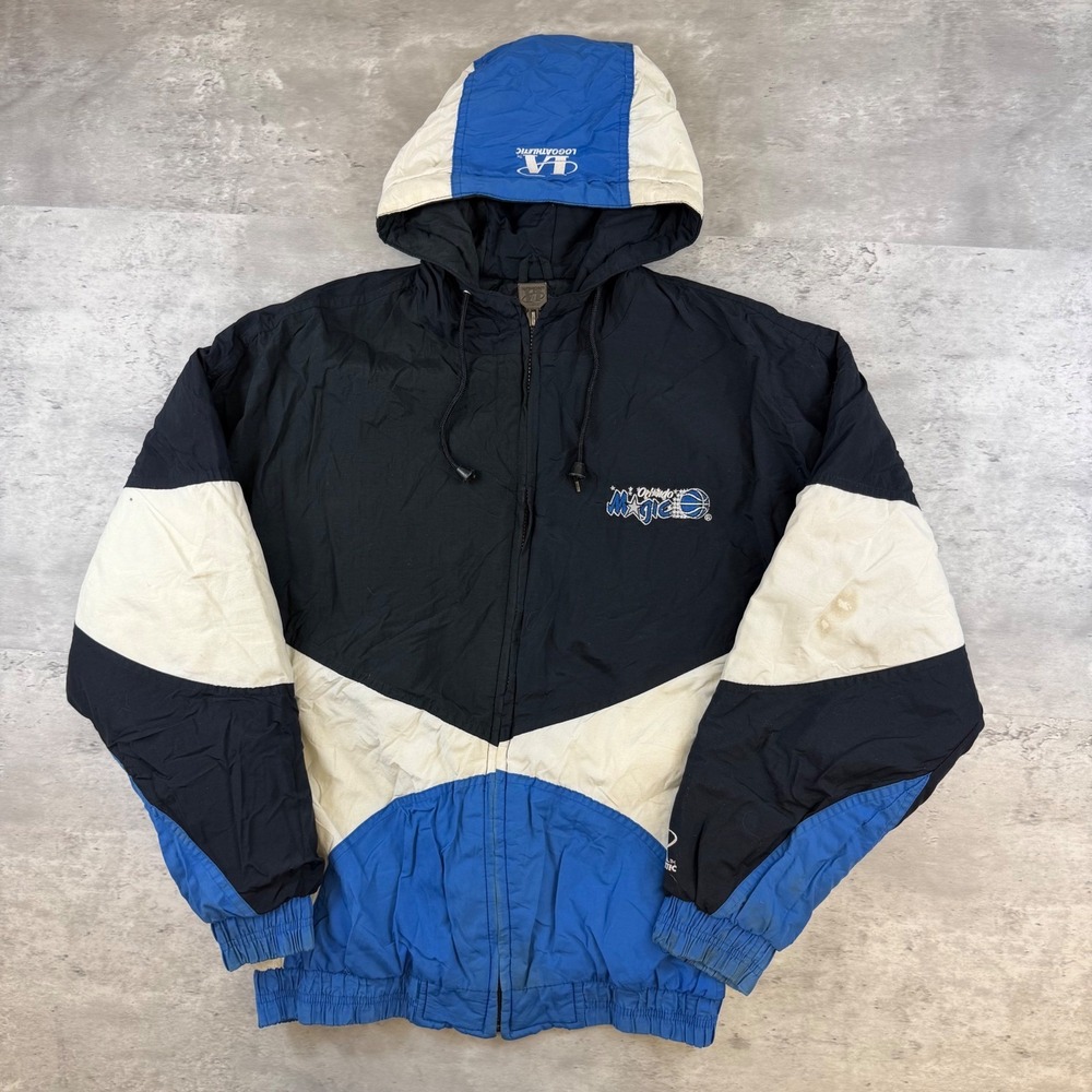 Vintage Orlando Magic Logo Athletic NBA Puffer Jacket Youth Large Black Blue 90s